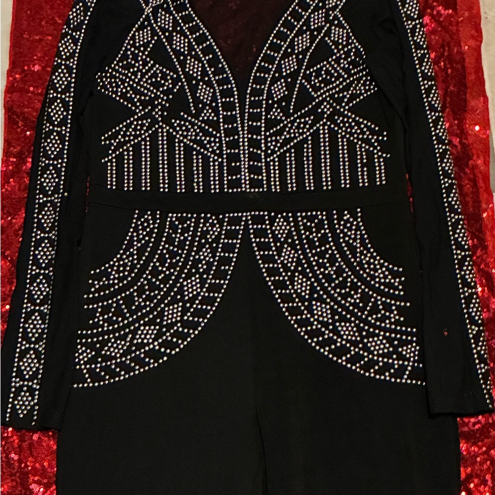 Black Embellished Long-Sleeve Jumpsuit